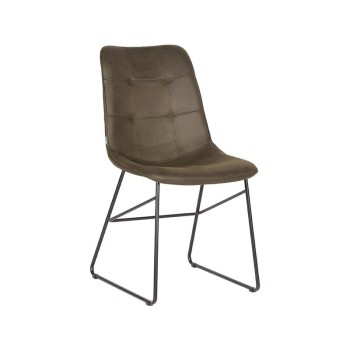 Eetkamerstoel Slim - Army green - Microfiber - Black Frame