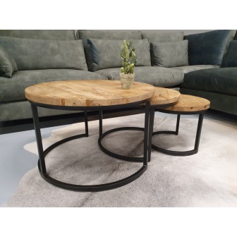 Salontafel Gelder | Set van 3 rond | Mangohout