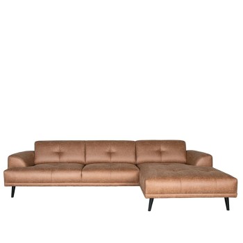 Hoekbank Salerno - Cognac - Microfiber - 2,5-Zits + Chaise Longue