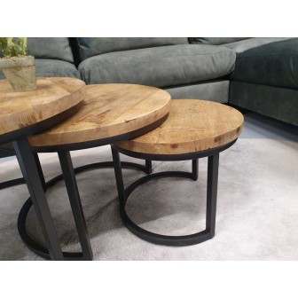 Salontafel Gelder | Set van 3 rond | Mangohout