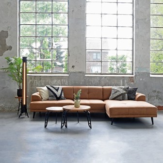 Hoekbank Salerno - Cognac - Microfiber - 2,5-Zits + Chaise Longue