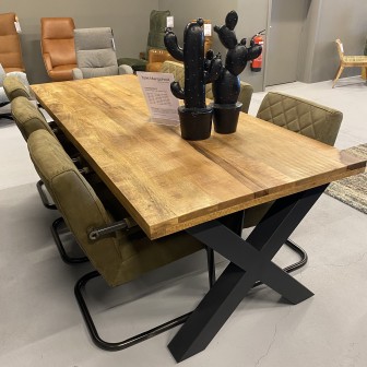 Eetkamertafel Mangohout | X-poot | 340 x 100 cm