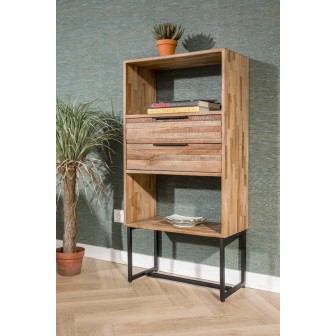 Boekenkast recycled teak | 2 lades | 60x30x120 cm