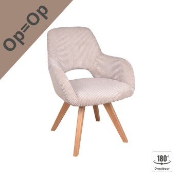 Eetkamerstoel Paris | Houten draaipoot Naturel | Ribcord Taupe 12