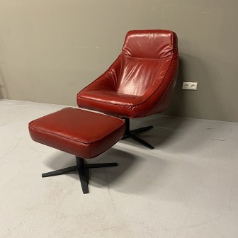 Fauteuil Derek | Rood | Leer | Voetenbankje