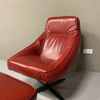 Fauteuil Derek | Rood | Leer | Voetenbankje