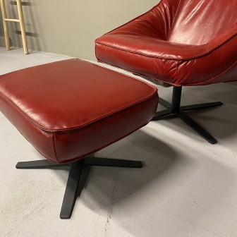 Fauteuil Derek | Rood | Leer | Voetenbankje