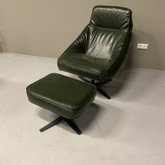 Fauteuil Derek | Groen | Leder | Voetenbankje