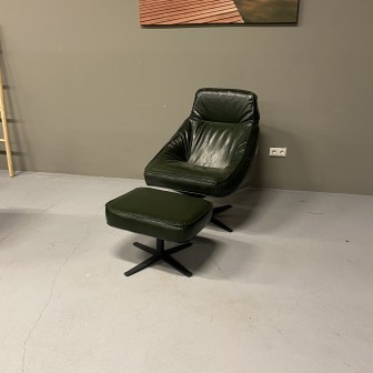 Fauteuil Derek | Groen | Leder | Voetenbankje