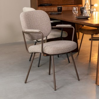 Eetkamerstoel Lausanne - Truffel grijs - Boucle - Bronze Frame