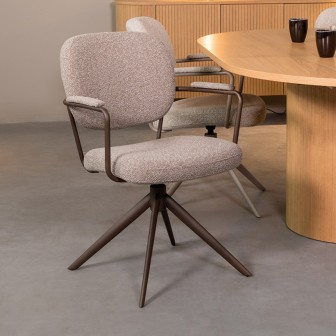Eetkamerstoel Basel - Truffel grijs - Boucle - Bronze Frame