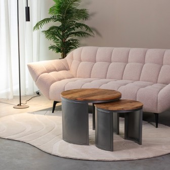 Salontafel Set Bunch - Rough - Mangohout - 60 cm - Rond