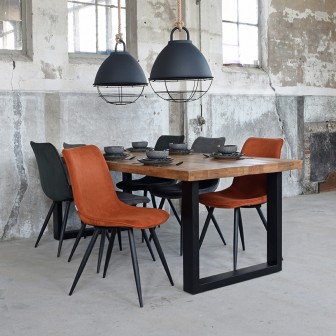 Eetkamerstoel Jort - Donkergrijs - Ribcord - Black Frame