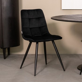Eetkamerstoel Bistro - Zwart - Fluweel - Black Frame