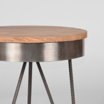 Bijzettafel Saran - Grijs - Mangohout - 44 cm - Rond