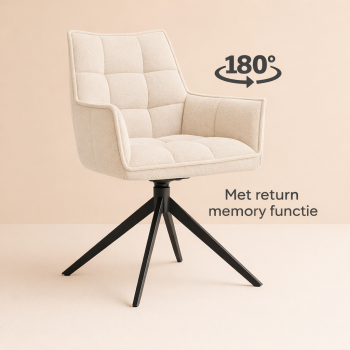 Eetkamerstoel Dynasty - Touch Ivory 02 Metal Black - 180 Draaibaar