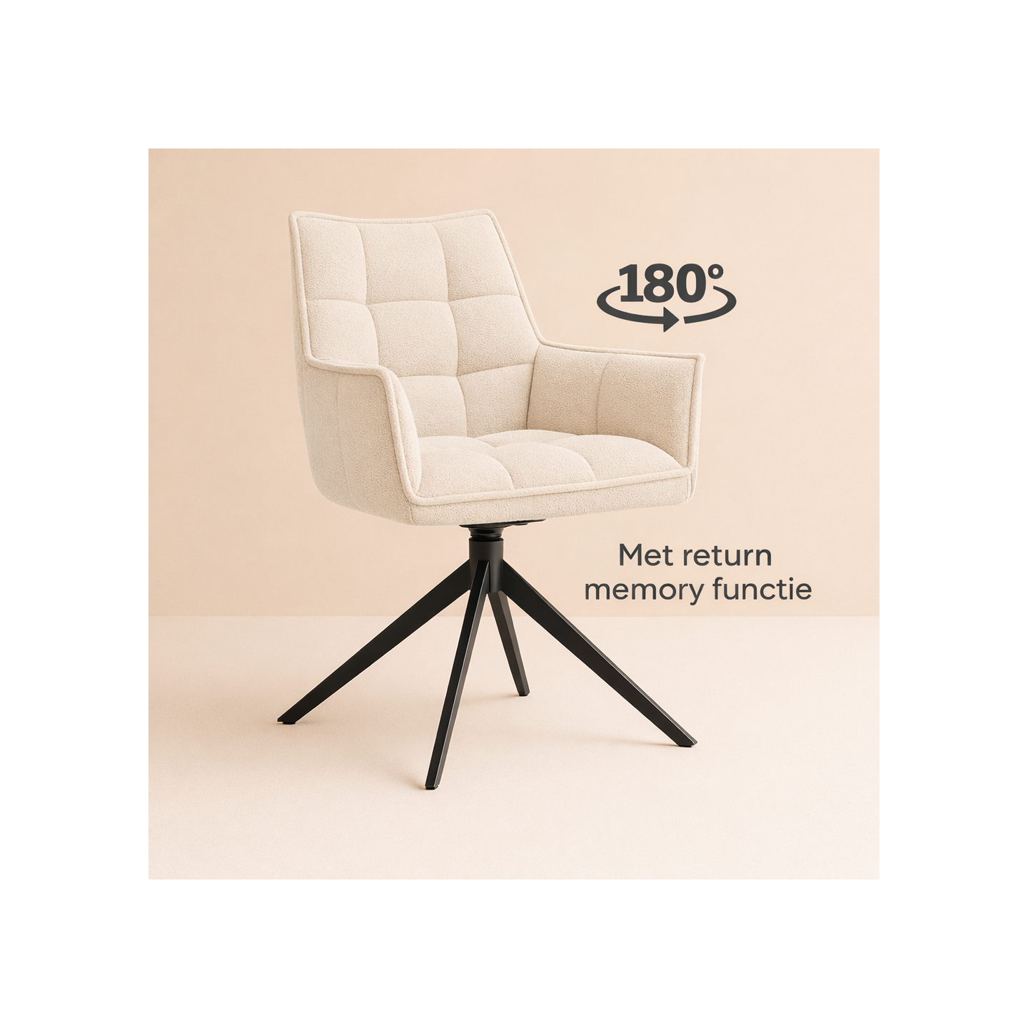 Eetkamerstoel Dynasty - Touch Ivory 02 Metal Black - 180 Draaibaar
