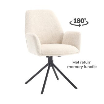 Eetkamerstoel Donatello - Touch Ivory 02 Metal black - 180 Draaibaar