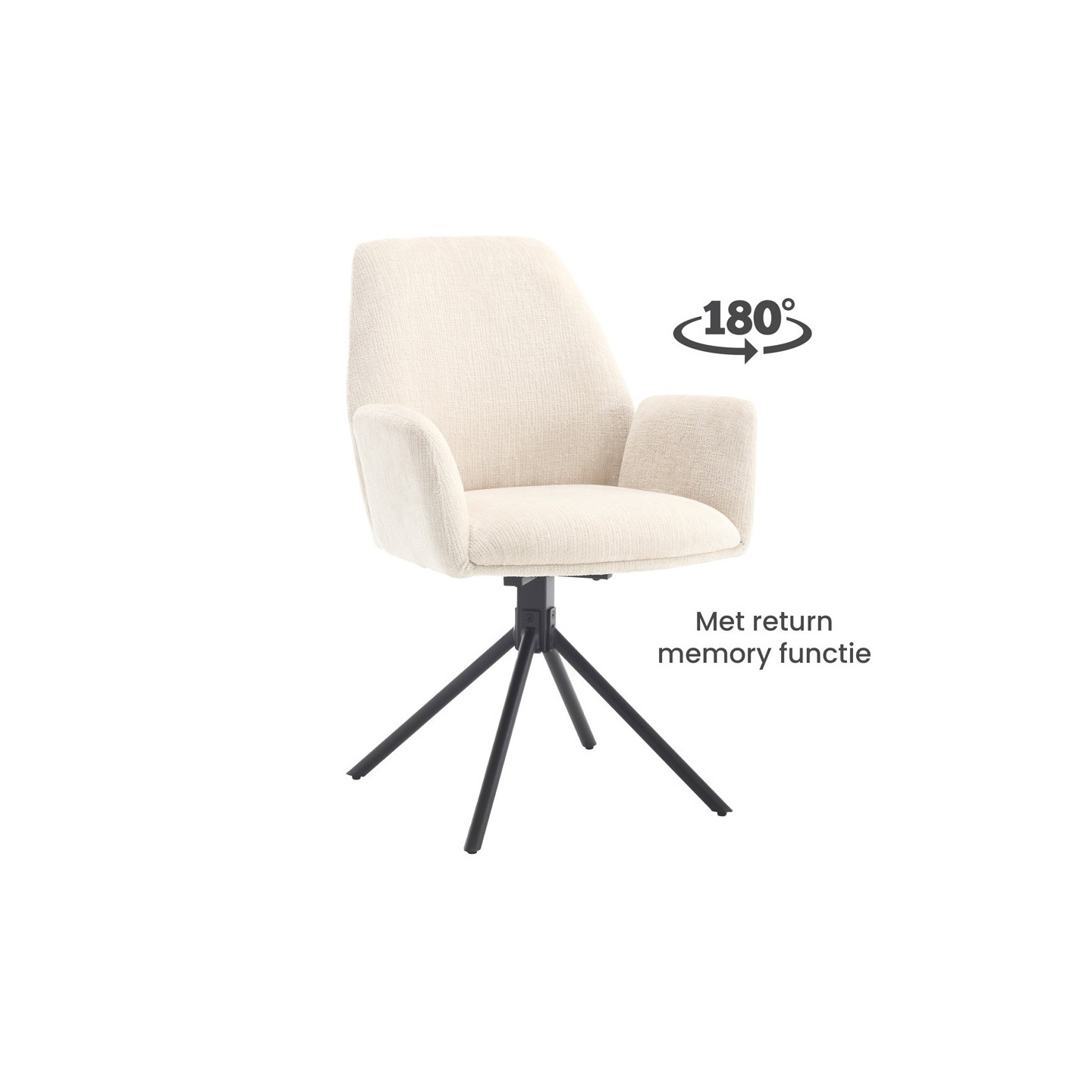 Eetkamerstoel Donatello - Touch Ivory 02 Metal black - 180 Draaibaar