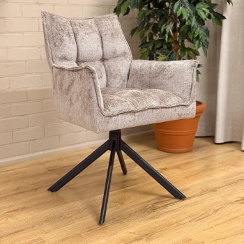 Eetkamerstoel Dynasty - Touch Taupe 04 Metal Black - 180 Draaibaar
