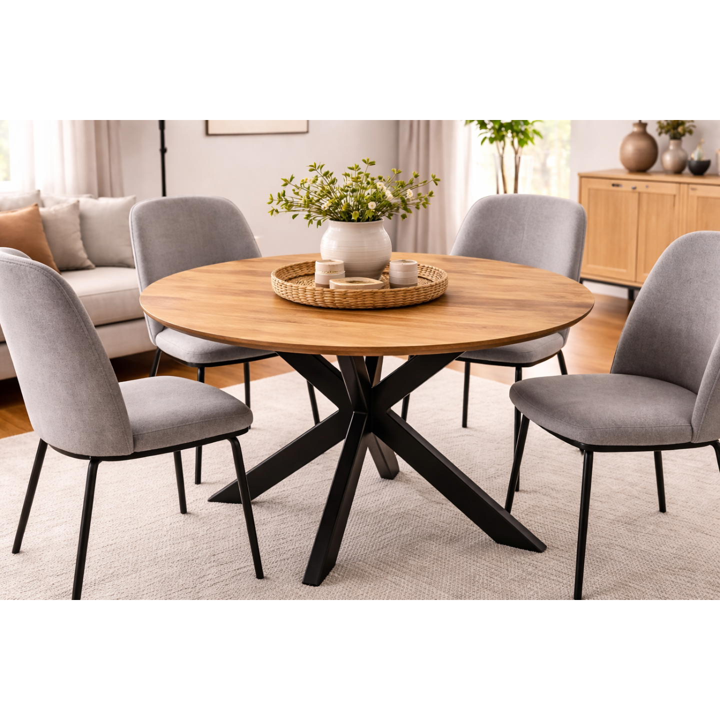 Eetkamertafel Vaals 130 cm rond | Verjongd blad | Spinpoot 