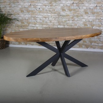 Eettafel Mangohout | Ovaal Rough | Spinpoot | 260 x 120 cm