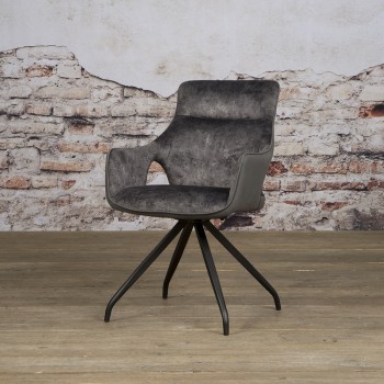 Nola armchair - Grey velvet / Grey fabric 