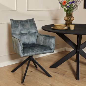 Eetkamerstoel Dani Velvet | Blue | Met armleuning