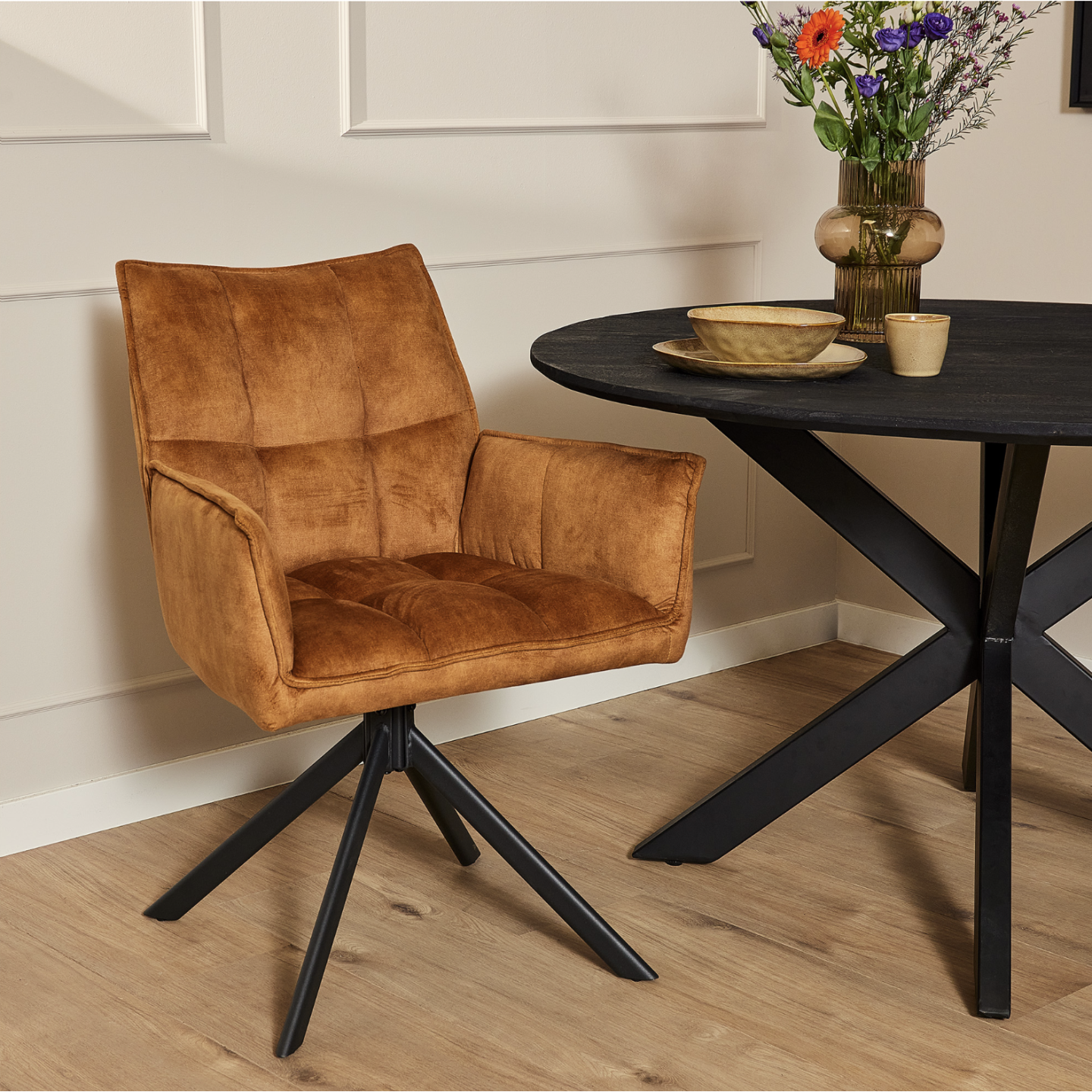 Eetkamerstoel Dani Velvet | Gold | Met armleuning