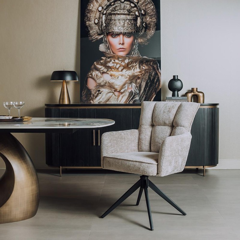 Eetkamerstoel Bardi | Met armleuning | Draaibaar | Haga Beige | Poot zwart