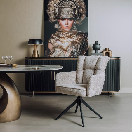 Eetkamerstoel Bardi | Met armleuning | Draaibaar | Haga Beige | Poot zwart