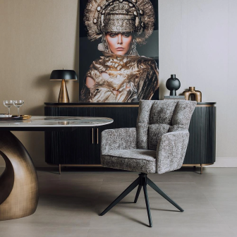 Eetkamerstoel Bardi | Met armleuning | Draaibaar | Haga Charcoal | Poot zwart
