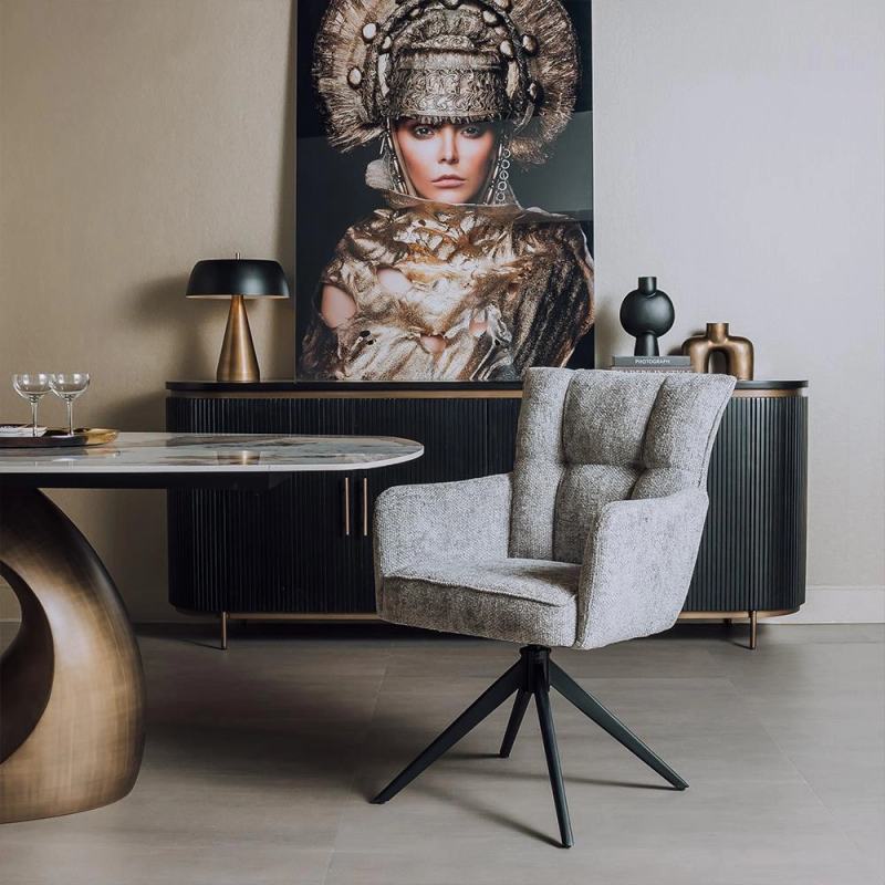 Eetkamerstoel Bardi | Met armleuning | Draaibaar | Haga Silver | Poot zwart